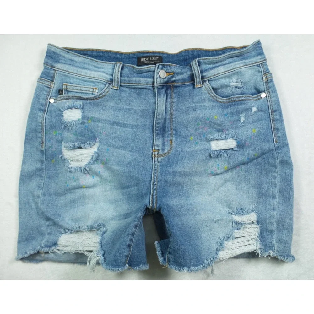 Judy Blue Jean Shorts Womens Size 2XL Blue Denim Cut-Off Hight Rise Stretch